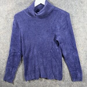 Talbots Women's Medium Purple‎ Turtleneck Sweater Ribbed Knit Preppy Buttons Y2K